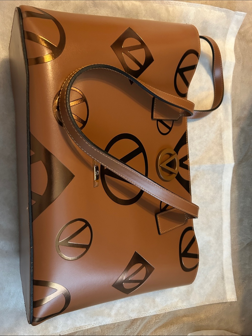 Mario Valentino Brown Logo-Print Leather Tote